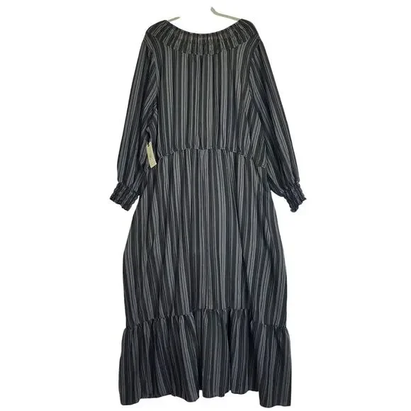 Terra & Sky Black Stripe Peasant Cottagecore Maxi Dress 4X Ruffle Farm Country - Picture 4 of 16